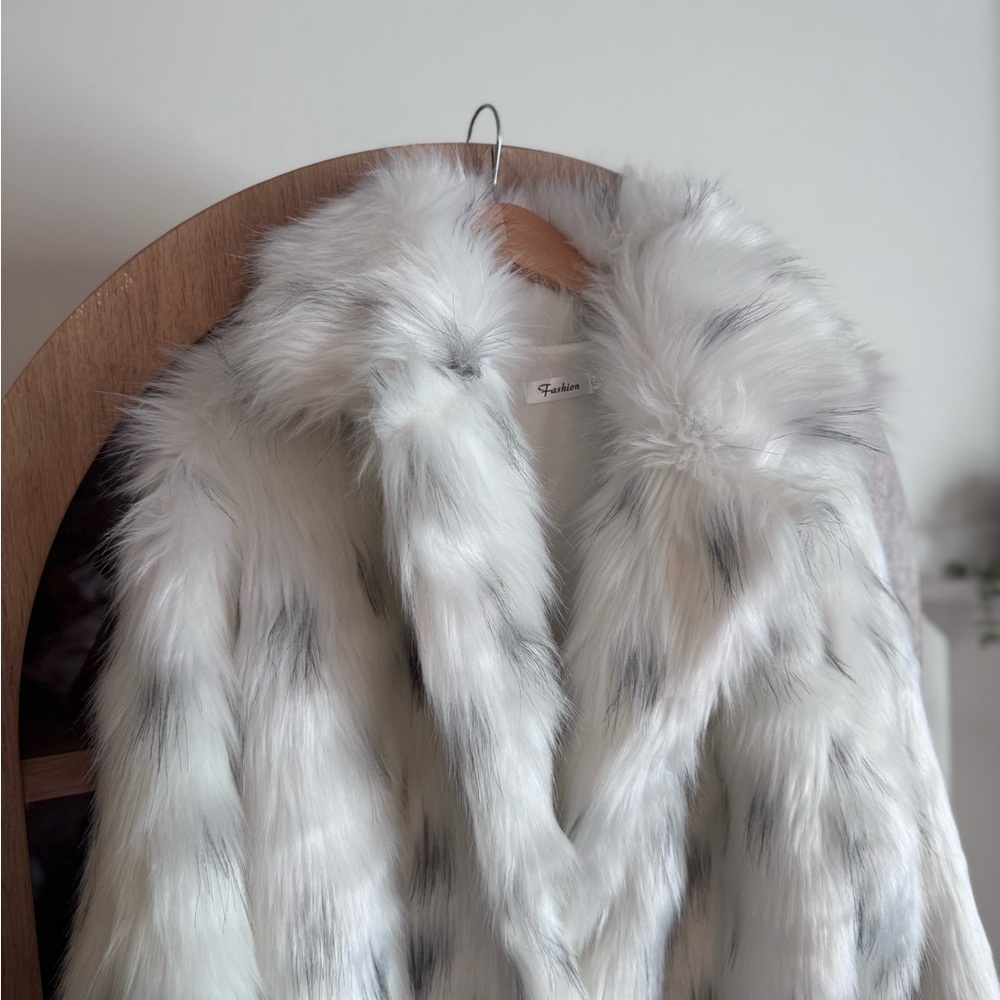 Snow Leopard Faux Fur Long Coat Plush Winter Glam Jacket Women’s 4XL Plus - Picture 4 of 11
